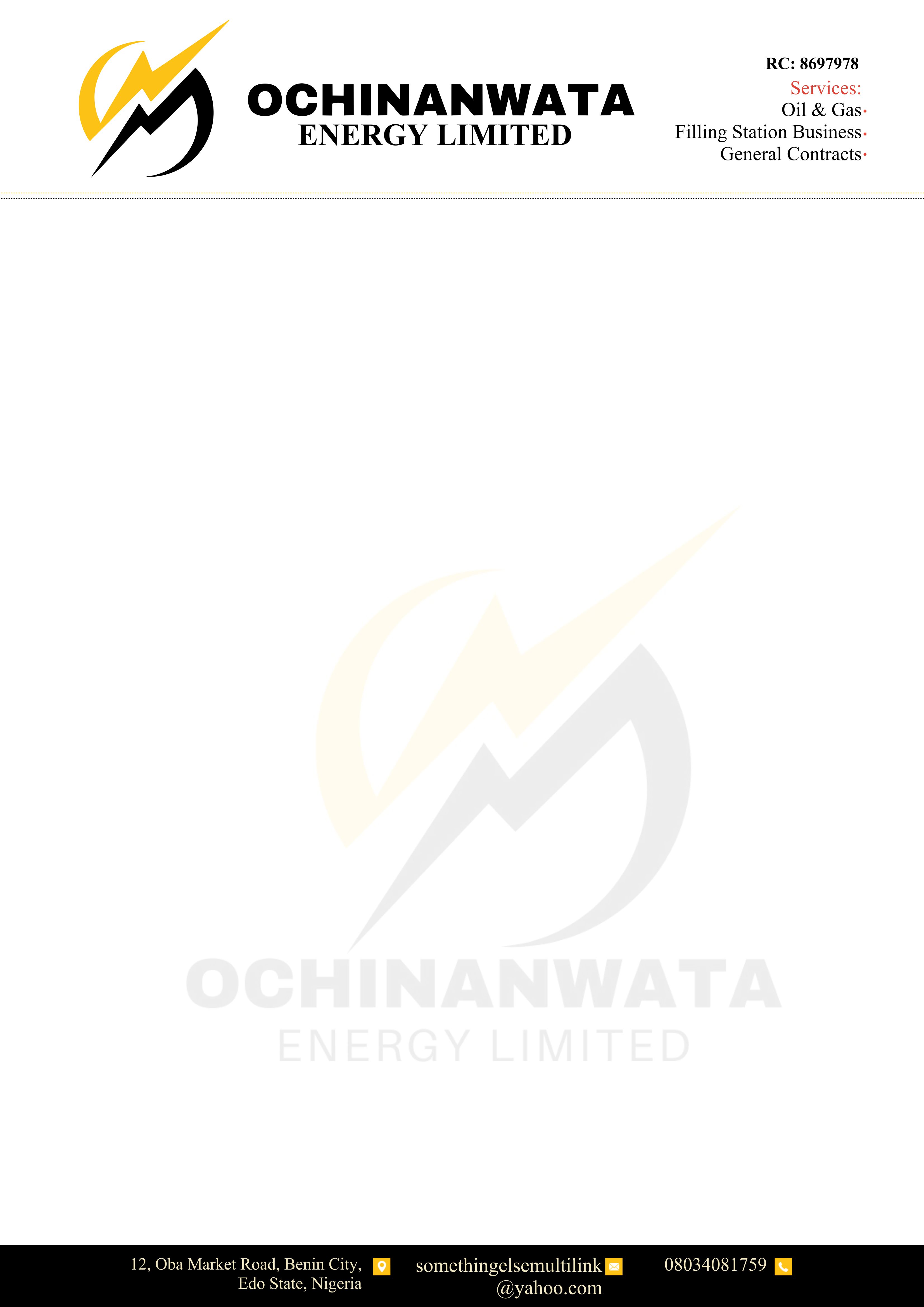 Ochinanwata Energy Limited Certificate of Incorporation